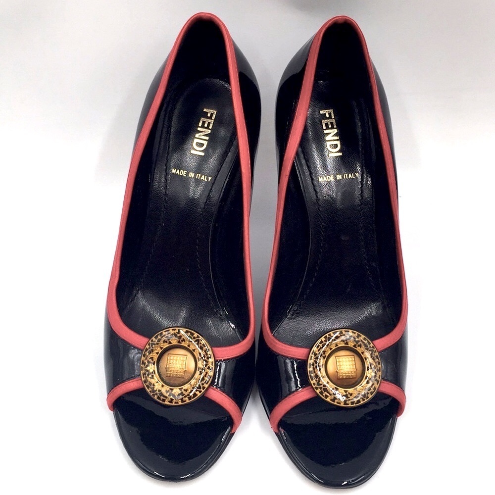 FENDI Patent Open Toe Heel Pumps size 36